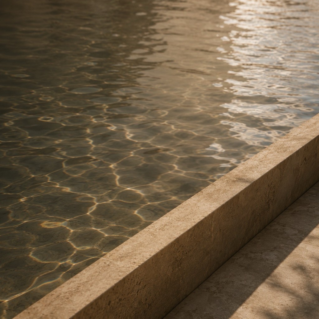 Superficie de agua con reflejos sobre piedra